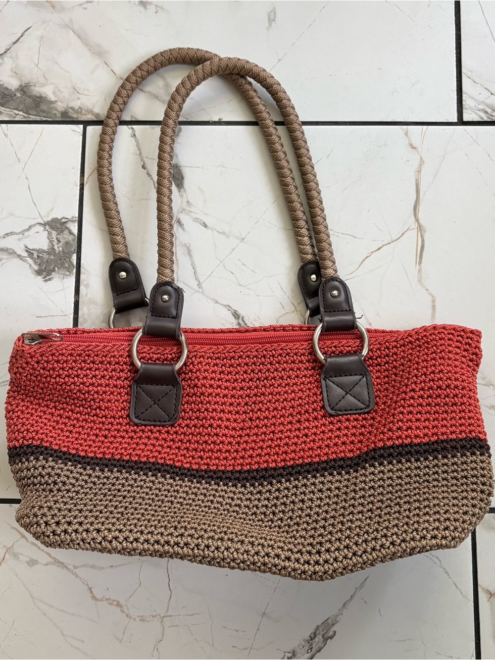 croft & barrow Red and Tan Woven Shoulder Tote